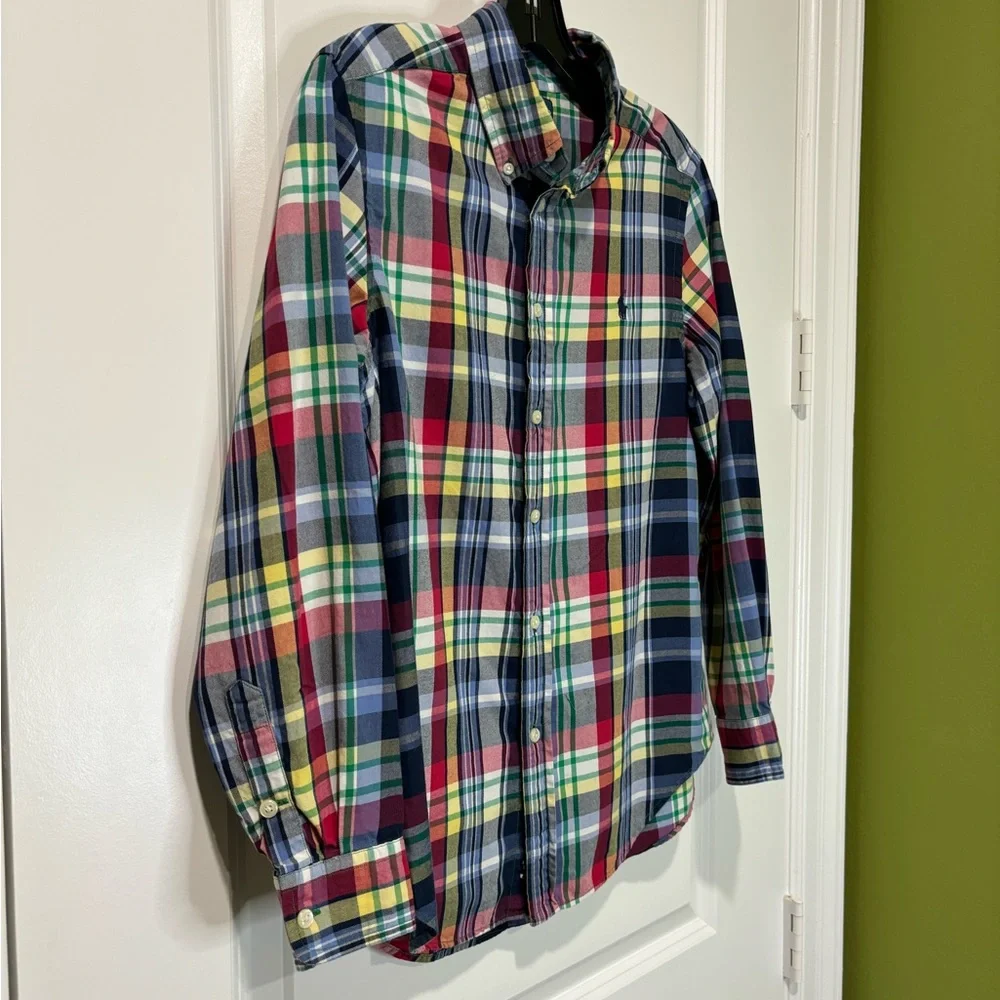 Ralph Lauren Boys Plaid Button Down Shirt Size Large